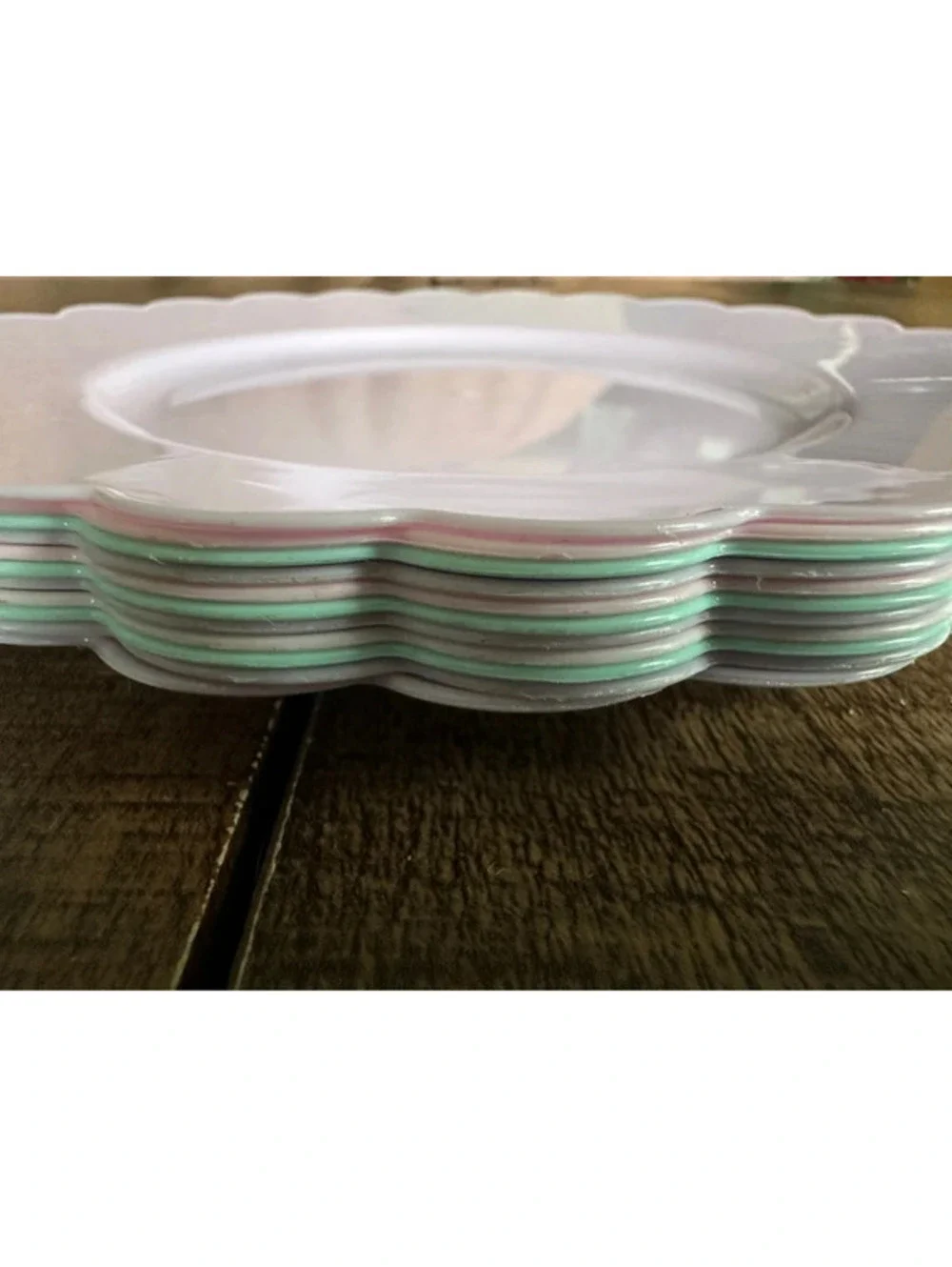 Set of 11 Pastel Scalloped Plastic Dessert Plates 7.5